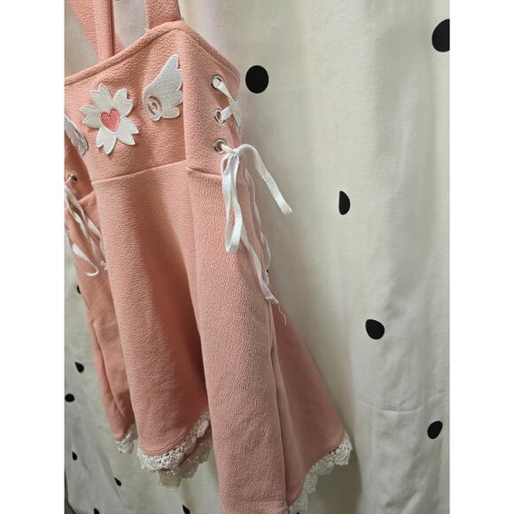 Light pink Midnight Hour Sakura mini suspender skirt lace trim corset ties M - Picture 10 of 10